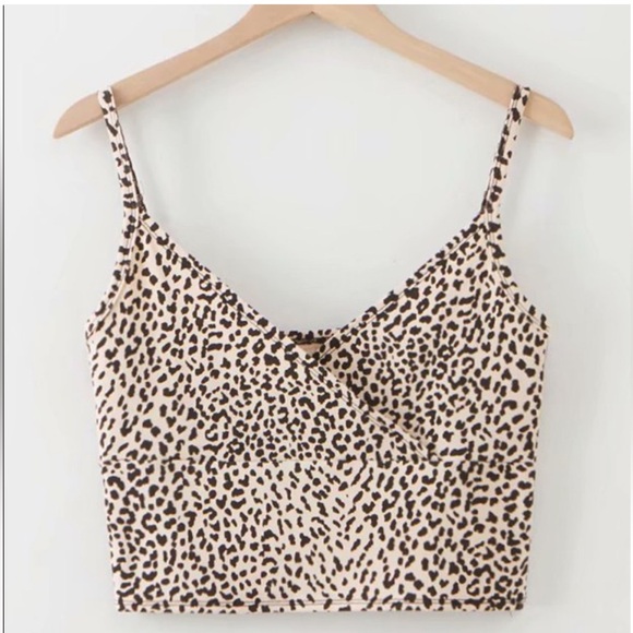 SHEIN Tops - SHEIN leopard print surplice cami‎ crop top size M